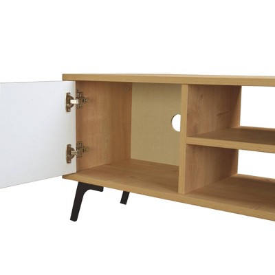 Light Oak and Black TV Stand with Storage Cabinets for 70" TVs