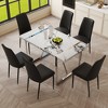 ChicFurnit Dining Sets Modern 7 Piece Faux Marble Dining Table Set with PU Leather Chairs for Kitchen Dining Room, White Black, 39.37"*19.49"*18.5" - 2 of 4