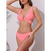 INSPIRE CHIC Women's Wide Strap O Ring Deep V Neck Bikini Sets, Tie Back Strappy Top Triangle Bottom Swimwear Suits 1 Set - 2 of 4