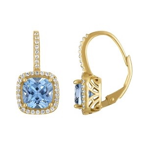 Designs by Gioelli 14K Gold Over Sterling Silver Gemstone And Diamond Leverback Earrings - 1 of 2