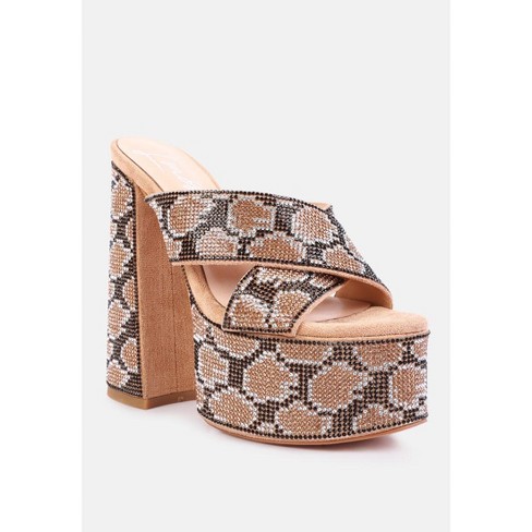 Sinful High Platform Patterned Diamante Slides - image 1 of 4