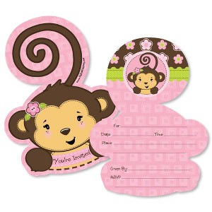 Big Dot of Happiness Pink Monkey Girl - Shaped Fill-in Invitations - Baby Shower or Birthday Party Invitation Cards with Envelopes - Set of 12 - 1 of 4