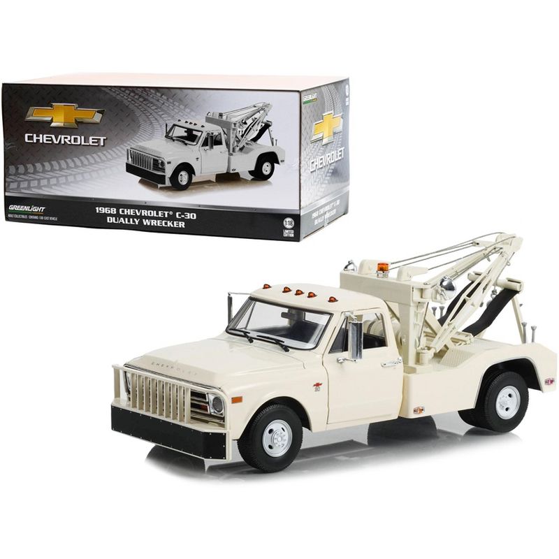 1968 Chevrolet C-30 Dually Wrecker Tow Truck White 1/18 Diecast Car Model by Greenlight, 1 of 4