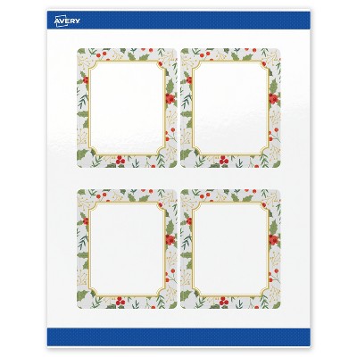 Avery Labels, 4" x 3-1/3", Gold-Blue Border Berries, Glossy, 40ct
