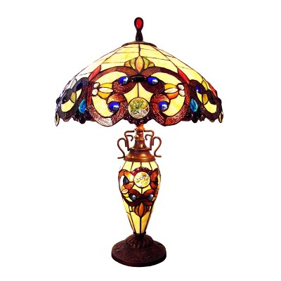 Chloe Lighting Demetra Aurora Victorian Tiffany-Style 3 Light Victorian Double Lit Table Lamp 18" Wide