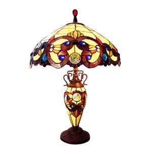 Chloe Lighting Demetra Aurora Victorian Tiffany-Style 3 Light Victorian Double Lit Table Lamp 18" Wide - 1 of 2