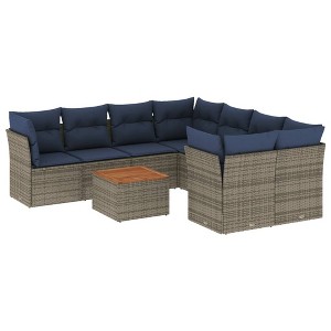 vidaXL Patio Sofa Set with Cushions 9 Piece, Outdoor Conversation Set, Patio Furniture Set for Balcony Garden, Modern Style, Gray Poly Rattan - 1 of 4