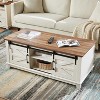 AMERLIFE Farmhouse Coffee Table with Sliding Barn Doors & Storage Cabinet, Rustic White - 2 of 2