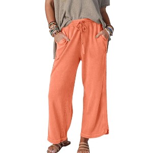 Womens Elastic Waist Tie Pocket Relaxed Fit Wide Leg Sweatpants Long Pants - 1 of 4