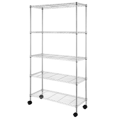 SEVOBAL Utility Storage Shelves Multi Layer Chrome Iron Shelf with Smooth Wheels for Home and Shop Organization, Chrome, 35.82"*14.17"*6.49"