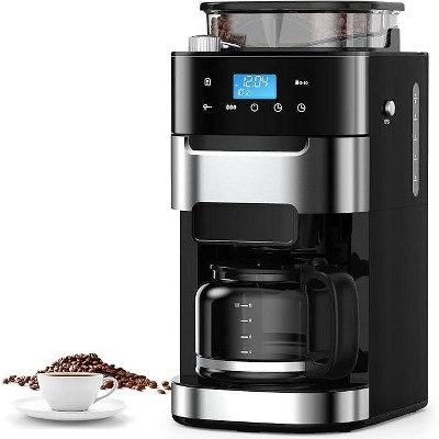 R.W.FLAME 10-Cup Coffee Maker with Grinder, Programmable Touch Screen, 8 Grind Settings, Washable Filter, Keep Warm Plate, 50.7oz Tank