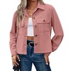 Women Casual Cropped Jackets Notch Collar Corduroy Button Pockets Long Sleeve Jacket Pink L - 3 of 4