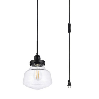 Lyle Adjustable Black Iron & Clear Bubble Glass Globe Pendant