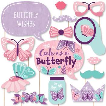 Big Dot of Happiness Beautiful Butterfly - Floral Baby Shower or Birthday Party Photo Booth Props Kit - 20 Count