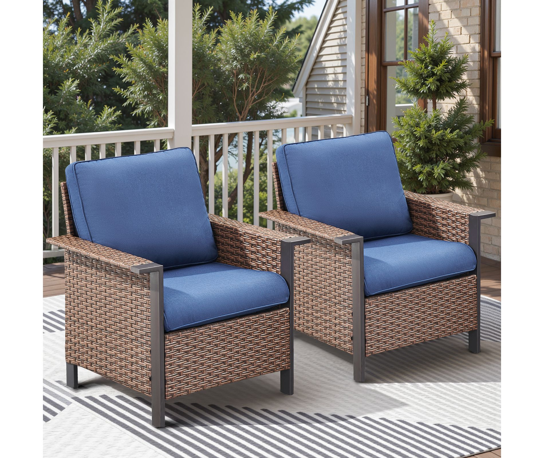 Belord 2-Piece All-Weather Aluminum Wicker Patio Chair Set with Olefin Cushions, Durable Outdoor Conversation Seating for Modern Patios