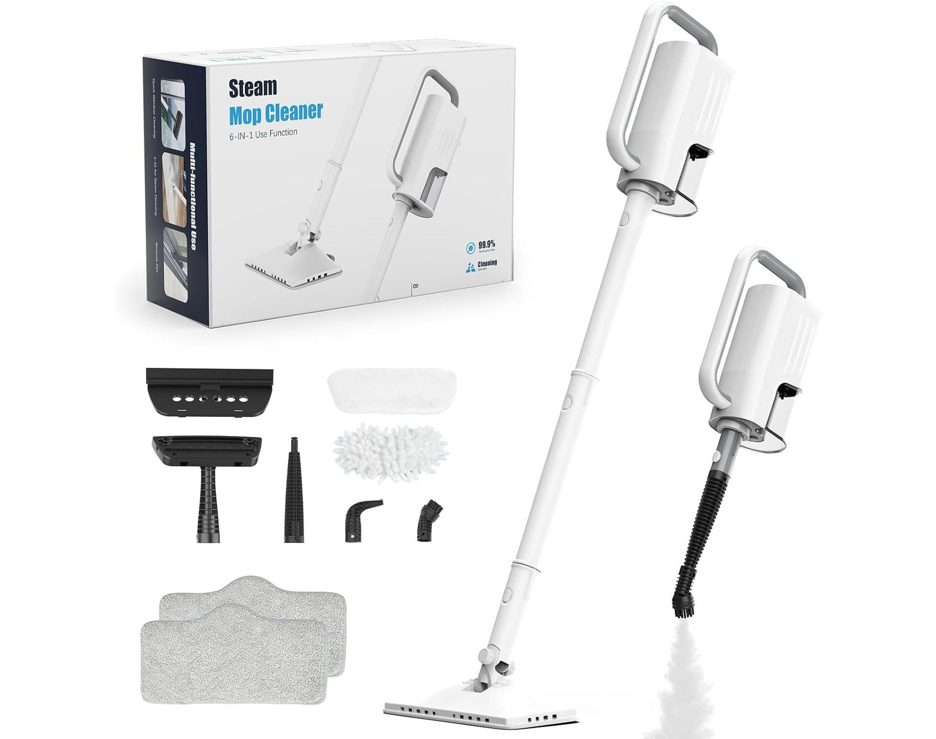 Teendow 6-in-1 Steam Mop for Floor Cleaning, Multi-Function Steam Vacuum Cleaner for Hardwood Floors and Carpet, White