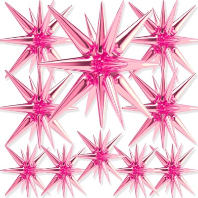 PartyWoo Foil Balloons Pink Star Starburst Pearl 42 27 22 Inch 10 pcs