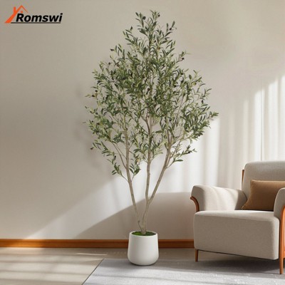 Romswi Artificial Olive Tree with White Pot, 5-7 ft Large Faux Olive Trees, Natural Wood Trunk and Realistic Fruits for Indoor Office Home Decor