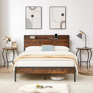 DOMETOUR Bed Frame with Charging Station Full Size - 1 of 4