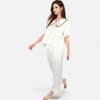 Anna-Kaci Lounge Women's Embroidered Collar Pajama Set with Ruffle Trim and Button-Up Top - 3 of 4