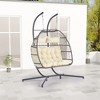 CLIHOME Courtyard Wicker Egg Chair,Outdoor Rattan Hanging Chair For 2 Person - 3 of 4