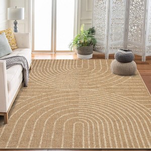 Modern Rainbow Easy Jute Area Rugs, Washable Natural Contemporary Indoor Outdoor Carpet for Living Room Bedroom Office Farmhouse Patio Backyard RV - 1 of 3