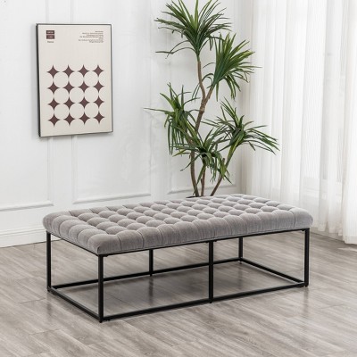 56" Wide Button Tufted Metal Ottoman - WOVENBYRD