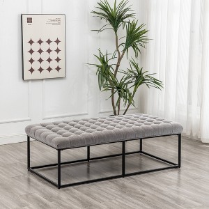 56" Wide Button Tufted Metal Ottoman - WOVENBYRD - 1 of 4