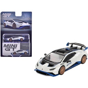 Lamborghini Huracan STO Bianco Asopo White with Black Top and Blue Accents Limited Edition 1/64 Diecast Model Car by Mini GT - 1 of 4