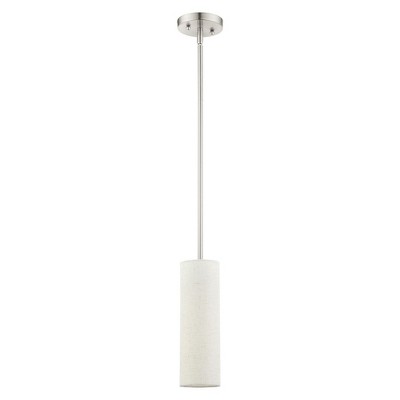 Contemporary Brushed Nickel Mini Pendant with Oatmeal Fabric Shade