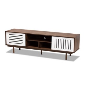 Meike Two-Tone Wood TV Stand for TVs up to 70" Walnut/White - Baxton Studio: Modern Entertainment Center with Storage - 1 of 4