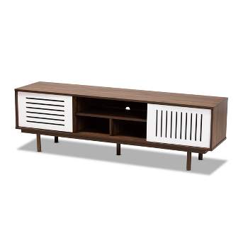 Meike Two-Tone Wood TV Stand for TVs up to 70" Walnut/White - Baxton Studio