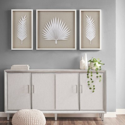 Off-White Framed Rice Paper Palm Leaves Shadowbox Set