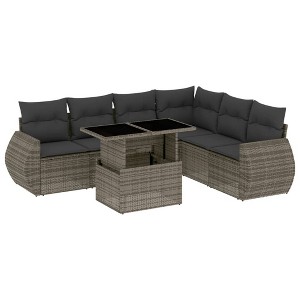 vidaXL 7 Piece Patio Sofa Set with Cushions Gray Poly Rattan - without storage - 1 of 4