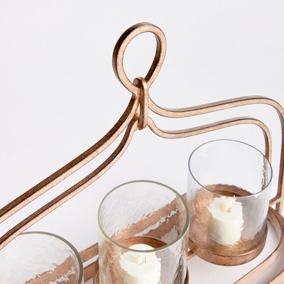 Gold Iron and Glass Triple Hurricane Candle Holder