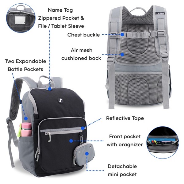 Set de mochila y lonchera infantil J World Junior de 15 pulgadas para escuela 3
