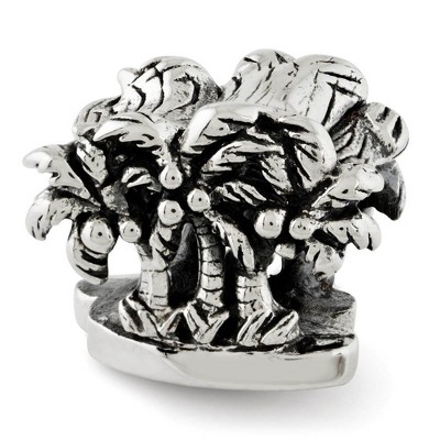 Black Bow Jewelry Double Sided Palm Trees Bead Charm in Antiqued Sterling Silver
