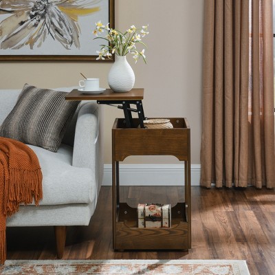 VASIP 15.75"  Lift Top Side End Table, Bedside Night Stand Multifunctional Square Table with Hidden Storage & Shelf for Living Room Bedroom, Walnut