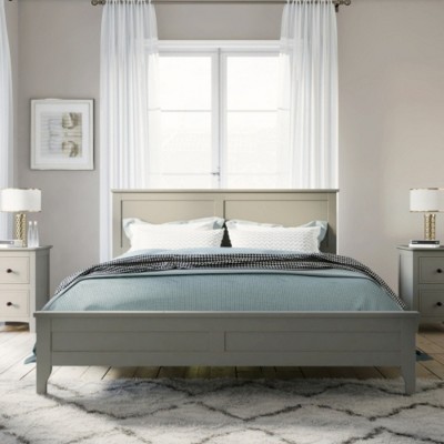 Modern Gray Solid Wood King Platform Bed