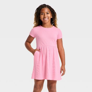 Girls' Short Sleeve Rib-Knit Dress - Cat & Jack Pink XXL