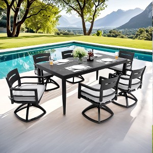 CAVINAS 7 Piece Patio Dining Set Aluminum dining table set with Chairs Sintered Stone Tabletop Outdoor Dining with 6 Chairs for Patio - 1 of 4