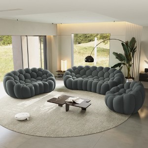 WJSHome Upholstered Bean Bag Bubble Sofa Curved Couch, 3D Honeycomb Shape Modern Couches for Living Room (Light Gray, 1 Seater, 2 Seater, 3 Seater) - 1 of 4