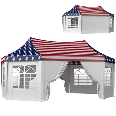 Outsunny 22.3 x 16.4 ft Party Tent, Heavy Duty Outdoot Canopy Tent with 2 Doors and 6 Windows, American Flag