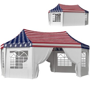 Outsunny 22.3 x 16.4 ft Party Tent, Heavy Duty Outdoot Canopy Tent with 2 Doors and 6 Windows, American Flag - 1 of 4