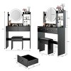 LED Vanity Table Set with Round Mirror and Cushioned Stool, Adjustable Brightness & Storage for Small Spaces-Cuddlewood - 4 of 4
