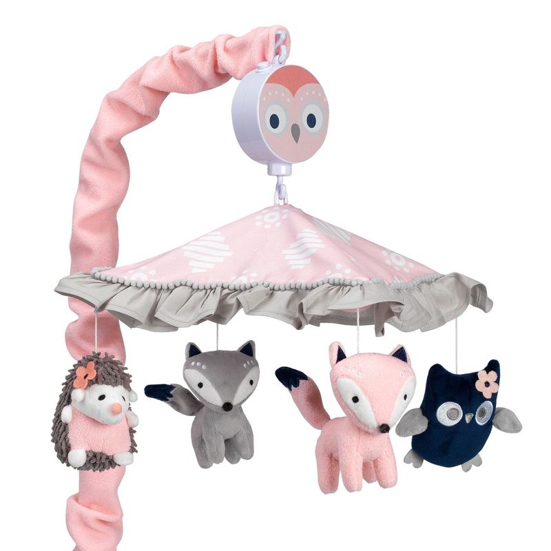 Lambs & Ivy Forever Friends Pink/Gray Woodland Owl/Fox Musical Baby Crib Mobile, 1 of 7