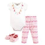 Little Treasure Baby Girl Cotton Bodysuit, Pant and Shoe 3pc Set, Tassel Necklace