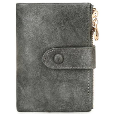 BEAFUP Small Wallets for Women,Leather RFID Blocking Bifold Double Zipper Pockets Wallet Card Case Purse with 2 ID Windows