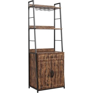 Retro 5-Tier Bakers Rack with Cabinet & Drawer - Microwave Stand, Industrial Design, 150lb Capacity, Glass Holder - 1 of 4