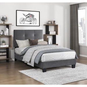 CAVINAS Platform Bed with Adjustable Height Headboard,Upholstered Bed Frame,Box Spring Not Required,Velvet - 1 of 4